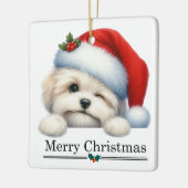 Santa Hat Winking Havanese Puppy Christmas Keramikornament (Links)