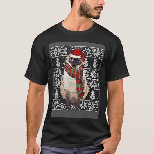 Santa Hat Xmas Siamese Cat Ugly Christmas T-Shirt (Vorderseite)