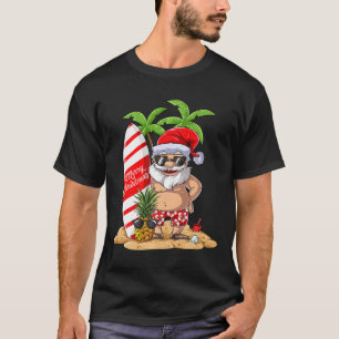 Santa Hawaiianisches Surfen T-Shirt Weihnachten So