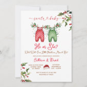 Santa He or She Christmas Gender Reveal Invitation Einladung (Vorderseite)