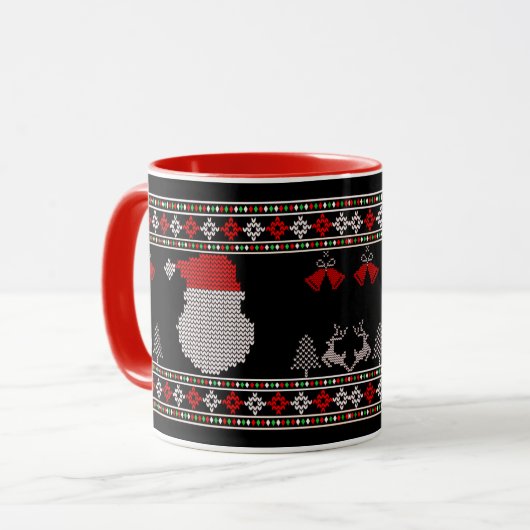 Santa Head Holiday Strick Weihnachten Ugly Sweater Tasse (Vorderseite Links)