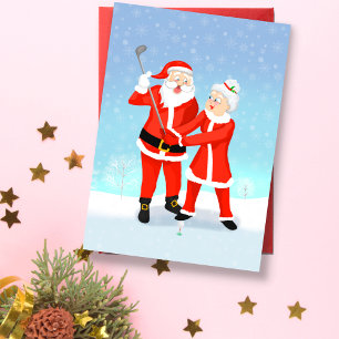 Santa Helping Mrs. Claus mit ihrem Golfschwung Karte