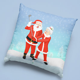 Santa Helping Mrs. Claus mit ihrem Golfschwung Kissen