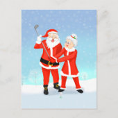 Santa Helping Mrs. Claus mit ihrem Golfschwung Postkarte (Vorderseite)