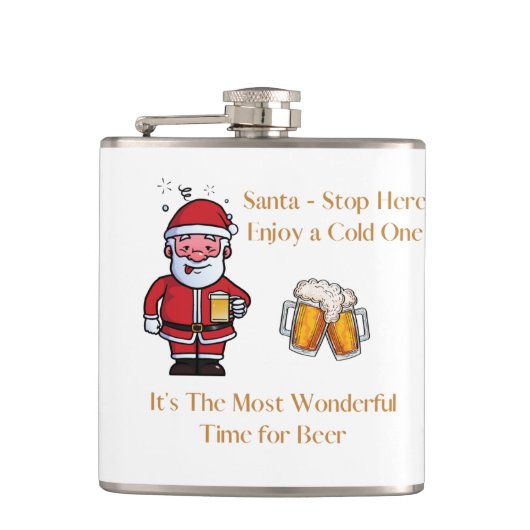 Santa - Hier anhalten, genieße ein kaltes auf eine Flachmann (Vorderseite)