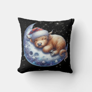 Santa Highland Kuh Schlafen auf dem Mond Kissen