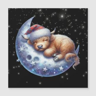Santa Highland Kuh Schlafen auf dem Mond Magnetkarte