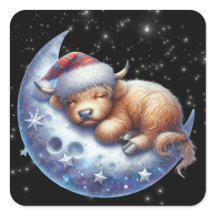 Santa Highland Kuh Schlafen auf dem Mond