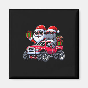 Santa Hippopotamus Reiten Monster Truck Weihnachte Magnet