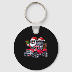 Santa Hippopotamus Reiten Monster Truck Weihnachte Schlüsselanhänger