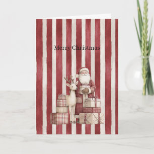 Santa-Hirsch-Geschenke Rot Creme Streifen Weihnach Karte