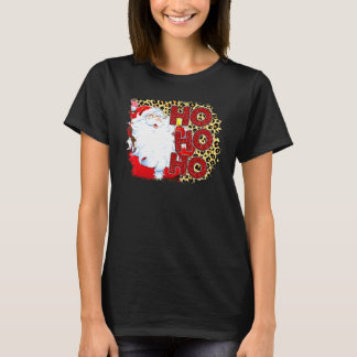 Santa Ho Ho Ho Vintage Leopard Karo Buffalmuster T-Shirt