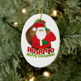 Santa HO HO Rot-Grün-Weiß-Ornament Keramikornament