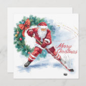 Santa Hockey Christmas Card  Feiertagskarte (Vorne/Hinten)