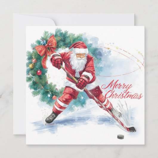 Santa Hockey Christmas Card  Feiertagskarte (Vorderseite)