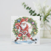 Santa Hockey Christmas Card  Feiertagskarte (Stehend Vorderseite)