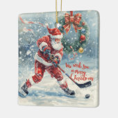 Santa Hockey Christmas Card  Keramikornament (Links)