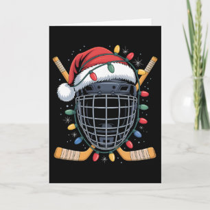 Santa Hockey-Torhüter-Maske Weihnachtsbeleuchtung Karte