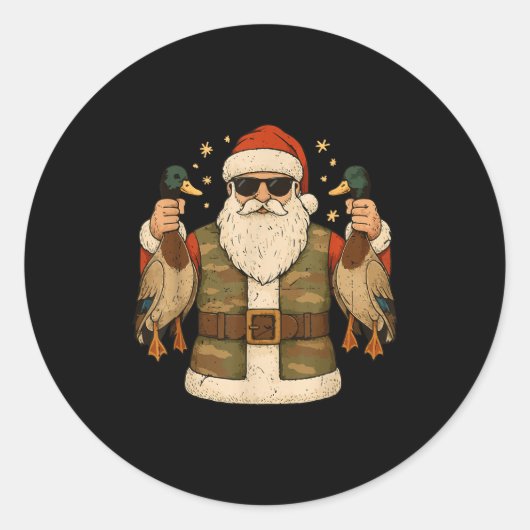 Santa Hold Mallard Duck Hunting Christmas Pajama T Runder Aufkleber (Vorderseite)
