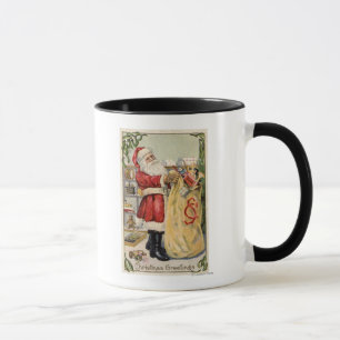 Santa Holding a Überlauftasche of Toys Tasse
