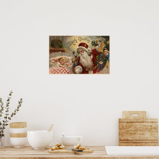 Santa Holding Doll, Schlafmädchen Poster (Küche)