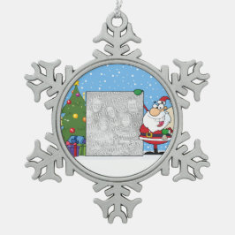 Santa Holding Foto Schneeflocken Zinn-Ornament
