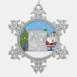 Santa Holding Foto Schneeflocken Zinn-Ornament