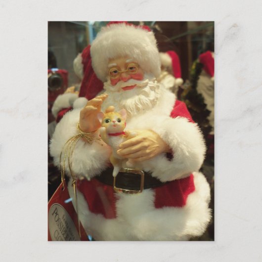 Santa Holding Kitten Feiertagspostkarte (Vorderseite)