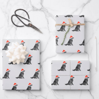Santa holiday Christmas lab watercolor black gray Geschenkpapier Set