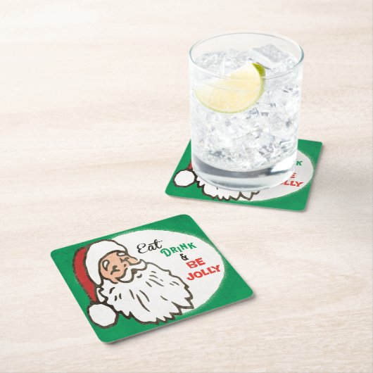 Santa Holiday Cocktail Party Retro Green Red Rechteckiger Pappuntersetzer (Vor Ort)