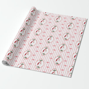 Santa Holly Cameo Fenster mit rotem Schleifenstrei Geschenkpapier