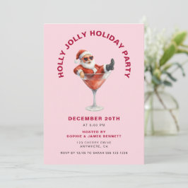 Santa Holly Jolly Christmas Party Pink & Red Einladung