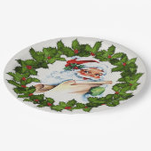 Santa Holly Wreath Christmas Party 9" Pappteller (Schrägansicht)