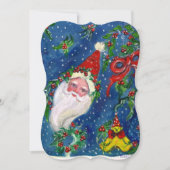 SANTA,HOLLYBERRIES,KROWNE,CHRISTMAS PARTY Red Blue Einladung (Vorderseite)