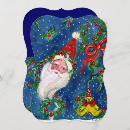 SANTA,HOLLYBERRIES,KROWNE,CHRISTMAS PARTY Red Blue Einladung