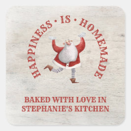 Santa Homemade gebacken mit Liebe Weihnachten Quadratischer Aufkleber