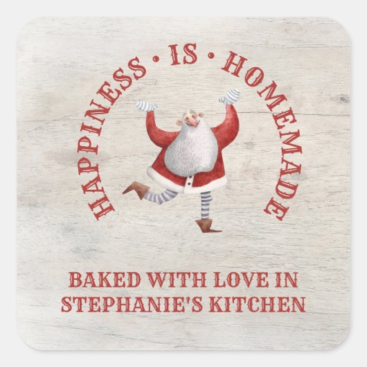 Santa Homemade gebacken mit Liebe Weihnachten Quadratischer Aufkleber (Vorderseite)