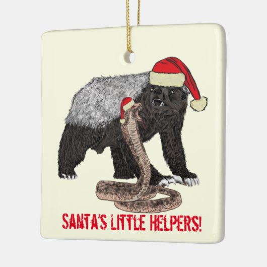 Santa Honey Badger und Snake Funny Irony Keramikornament (Links)