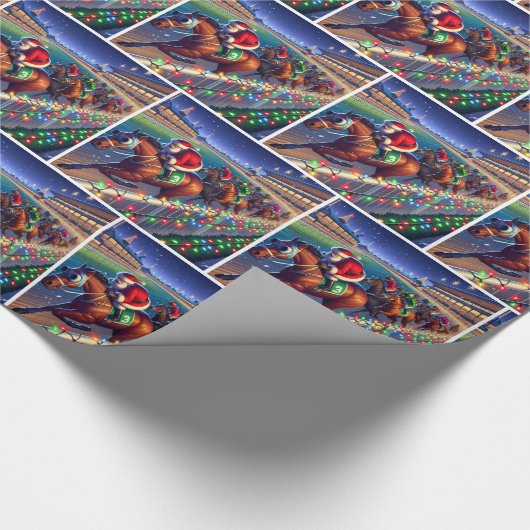 Santa Horse Racing Jockey Weihnachten Geschenkpapier (Ecke)