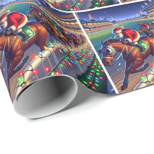 Santa Horse Racing Jockey Weihnachten Geschenkpapier (Rolleneckpunkt)