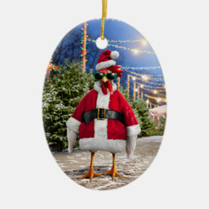 Santa Huhn Keramik Ornament