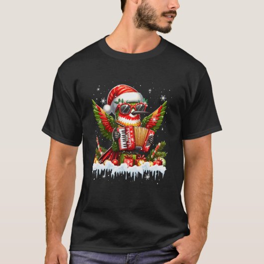 Santa Hummingbird Accordion Christmas Inst T-Shirt (Vorderseite)