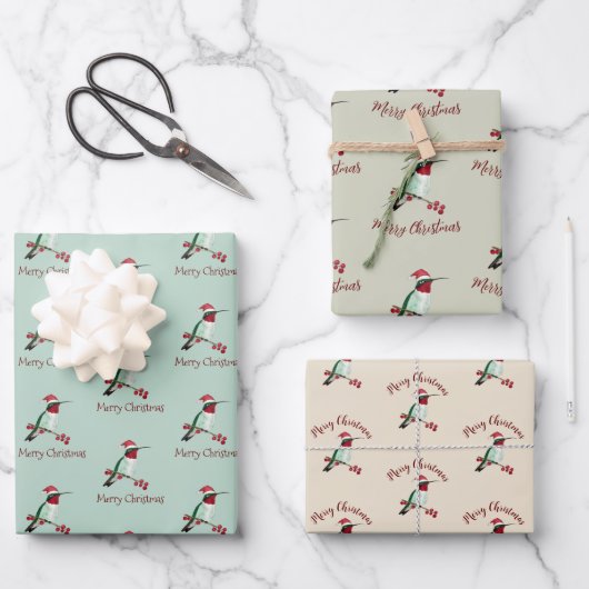 Santa Hummingbird Frohe Weihnachten Geschenkpapier Set (Vorderseite)