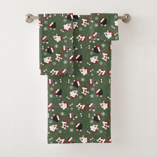 Santa Hunde auf Grün Badhandtuch Set (Insitu)