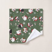 Santa Hunde auf Grün Badhandtuch Set (Waschlappen)