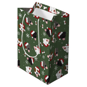 Santa Hunde auf Grün Mittlere Geschenktüte