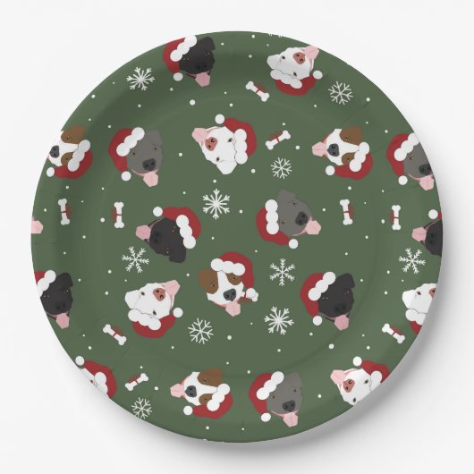 Santa Hunde auf Grün Pappteller (Vorderseite)