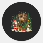 Santa Hunting Cabin Funny Christmas Better Not Ut  Runder Aufkleber (Vorderseite)