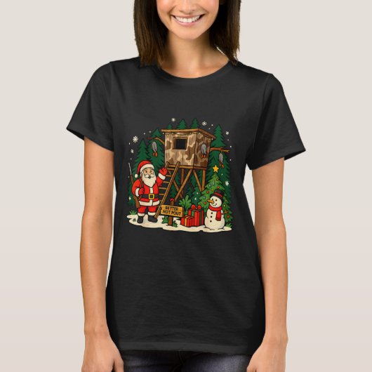 Santa Hunting Cabin Funny Christmas Better Not Ut  T-Shirt (Vorderseite)