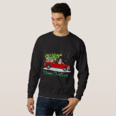 Santa Husky Riding Red Truck Frohe Weihnachten Sweatshirt (Vorne ganz)
